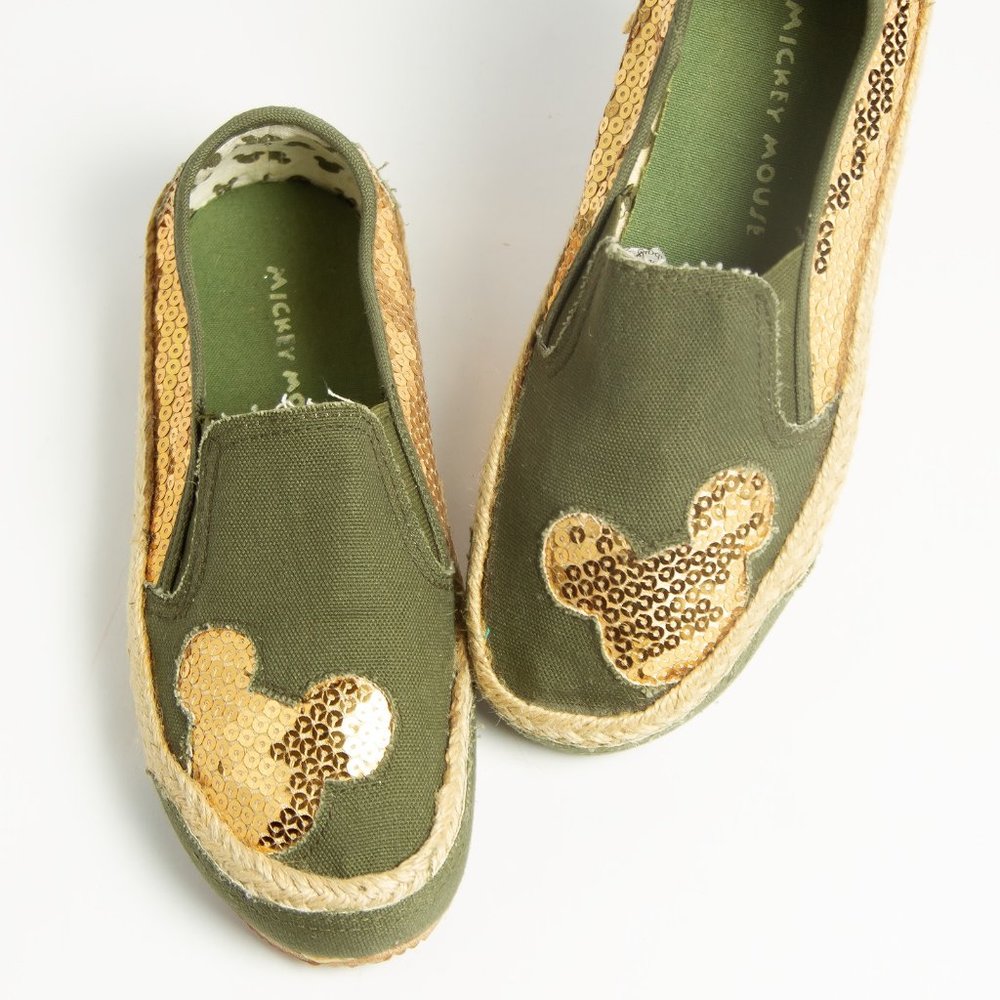 Mickey Mouse Espadrilles in Olive and Gold Sequin